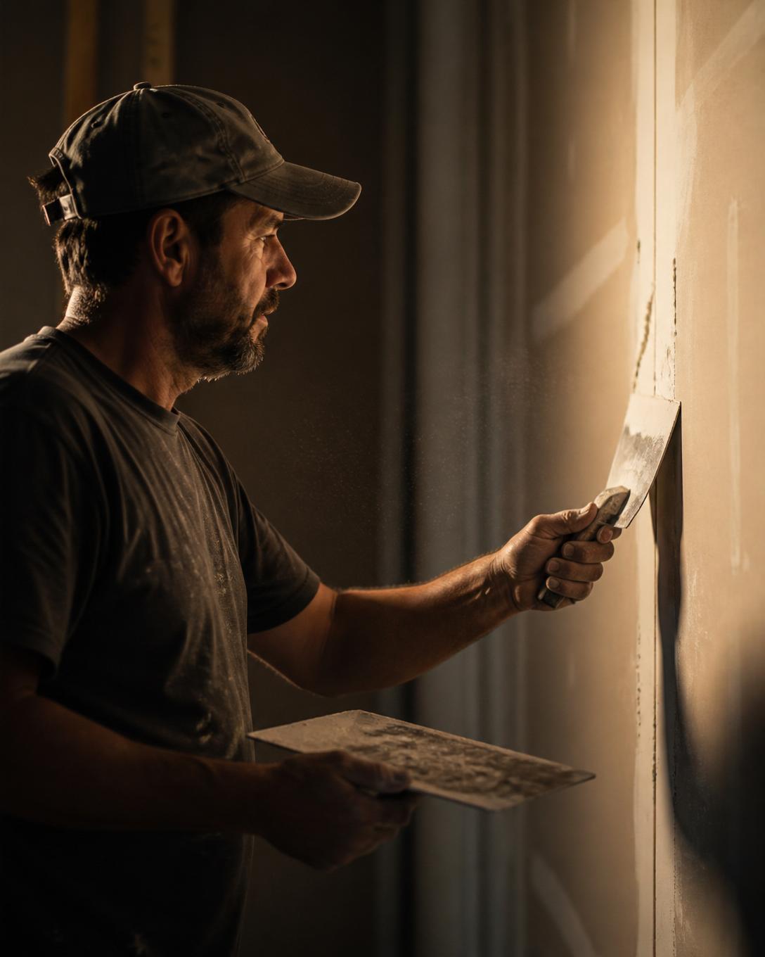Croftbend craftsman applying tape and float to drywall